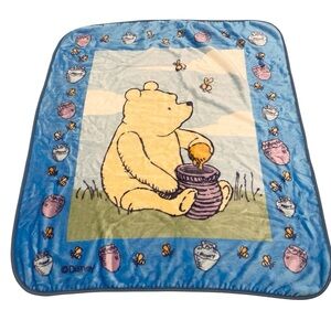 Vintage 90's Classic Winnie The Pooh w Honey Pot Velour Baby Blanket Lovey 51x45
